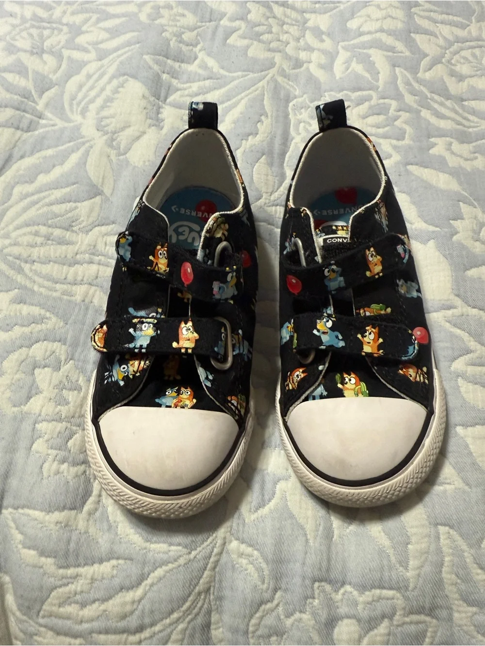 Converse Kids Black Canvas Velcro Sneakers with Colorful Character Print